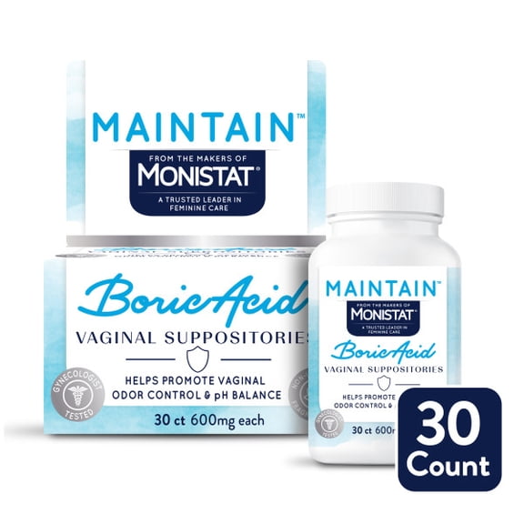 From the Makers of Monistat, Maintain Boric Acid Suppositories for Women, 600 Mg of Boric Acid, 30 Ct, 1 Pack