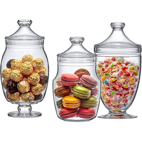 Keep - Acrylic Apothecary Jars (3-Piece Set), Plastic Jars with Lids, Bathroom Canisters, Vanity Organizers, Candy Buffet, Wedding Display, BPA-Free and Shatter-Proof