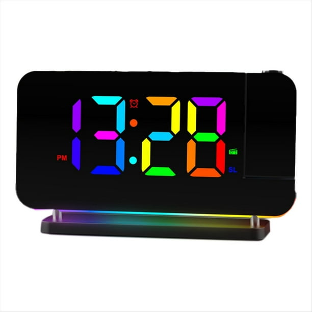 Reloj Despertador con Proyección de Radio FM con Luz RGB, Pantalla LED, Reloj Despertador de Escritorio, Brillo Ajustable, Color Negro