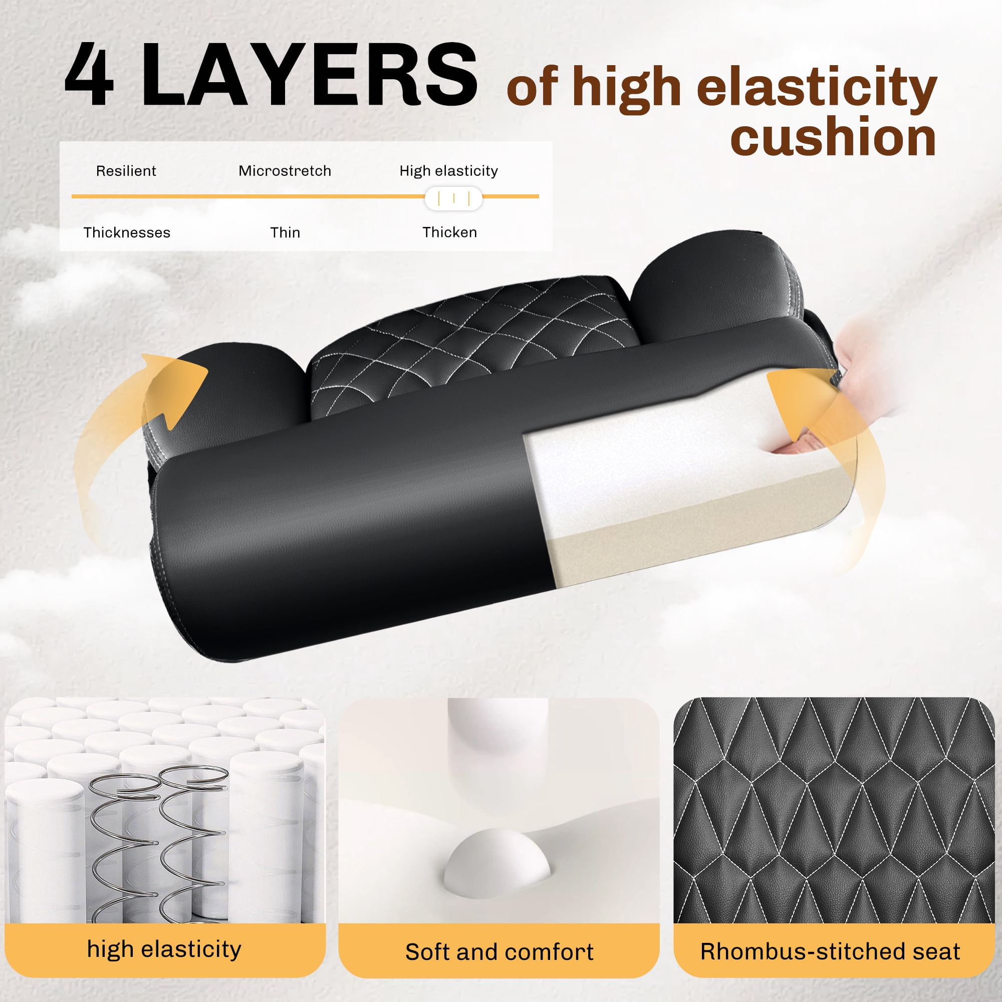 FASTES Office Chair, Ergonomic Computer Desk Chair with Rocking Function, Big and Tall Leather Office Chair with Adjustable Flip-up Armrests and Lumbar Support, Black