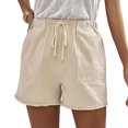 thumbnail image 2 of Pantalones cortos de algodón color puro de la cintura elástica de los pantalones cortos de las mujeres amigables con la piel con las borlas para la playa ANGGREK Otros, 2 of 6