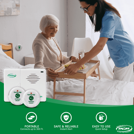 Smart Caregiver Two Call Buttons Wireless Caregiver Pager for Fall Prevention and Elderly Assistance | Caregiver Call Button with Wearable Lanyard | Nurse Call Alert System with Up to 300' Range