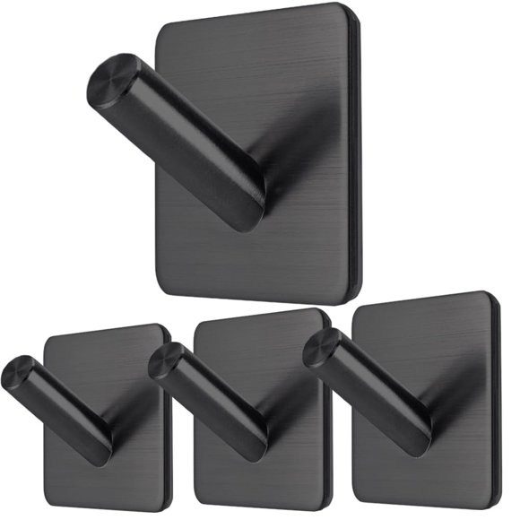 Fotosnow Ganchos adhesivos curvos con bloqueo negro: ganchos antideslizantes para toallas de 15 libras, se pegan en el baño, cocina, 4 paquetes