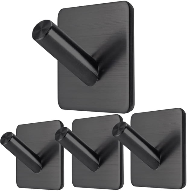 Fotosnow Ganchos adhesivos curvos con bloqueo negro: ganchos antideslizantes para toallas de 15 libras, se pegan en el baño, cocina, 4 paquetes