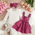 thumbnail image 2 of Baby Toddler Girl 2Pcs Fall Spring Clothes Set Long Sleeve Crewneck Tops Heart Bow Suspender Skirt With Headband Outfit Sets Kaprioy Girls Clothes Fall Winter, 2 of 8