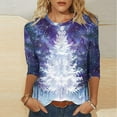 thumbnail image 2 of Bcresic Tops for Christmas Women Trendy 3/4 Sleeve Tshirts Cute Glitter Xmas Tree Basic Tee Casual Loose Round Neck Tunic Top Classic Printed Pullover Shirt Holiday Gifts Top,#02_Purple,XX-Large, 2 of 5