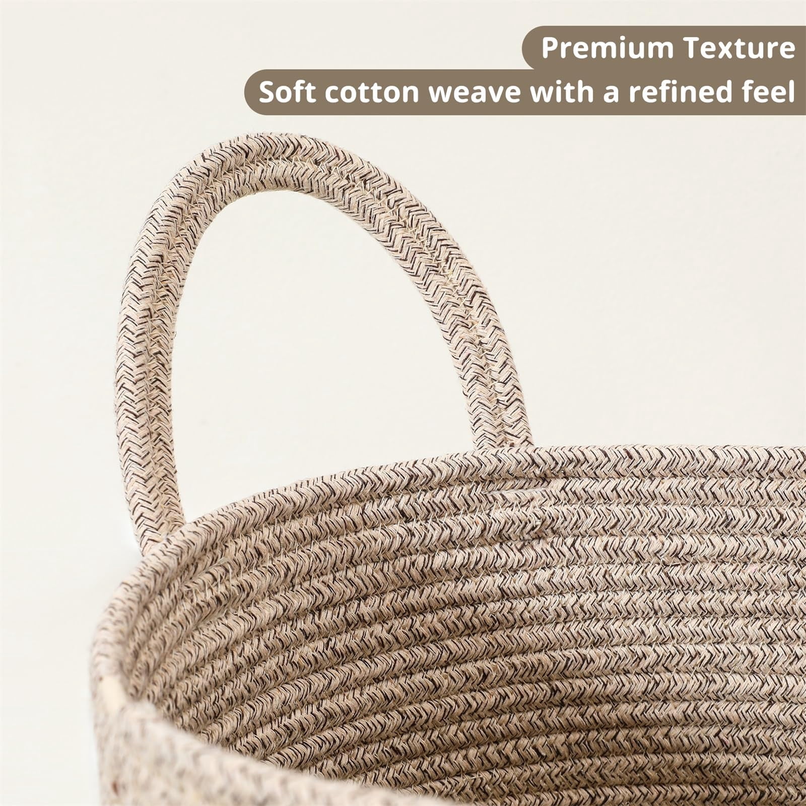60L Large Woven Laundry Basket Hamper, 100% Natural Cotton Rope, Handwoven & Durable, Storage for Blankets, Toys, Clothes, Nursery Hamper for Living Room, Baby Room, Bedroom (Brown and White)