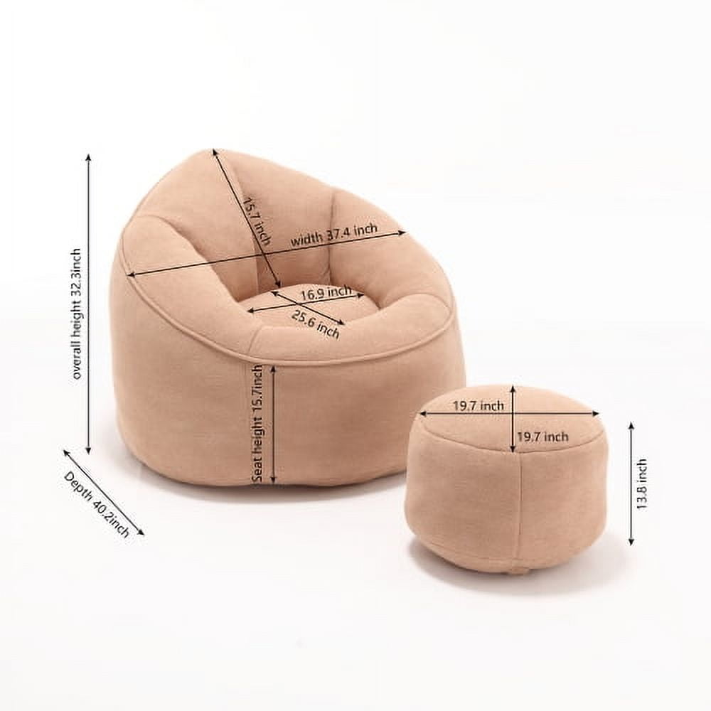 BSHTI Bedding Bean Bag Sofa Chair High Pressure Foam Bean Bag Chair Adult Material with Padded Foam Padding Compressed Bean Bag With Footrest,Tan