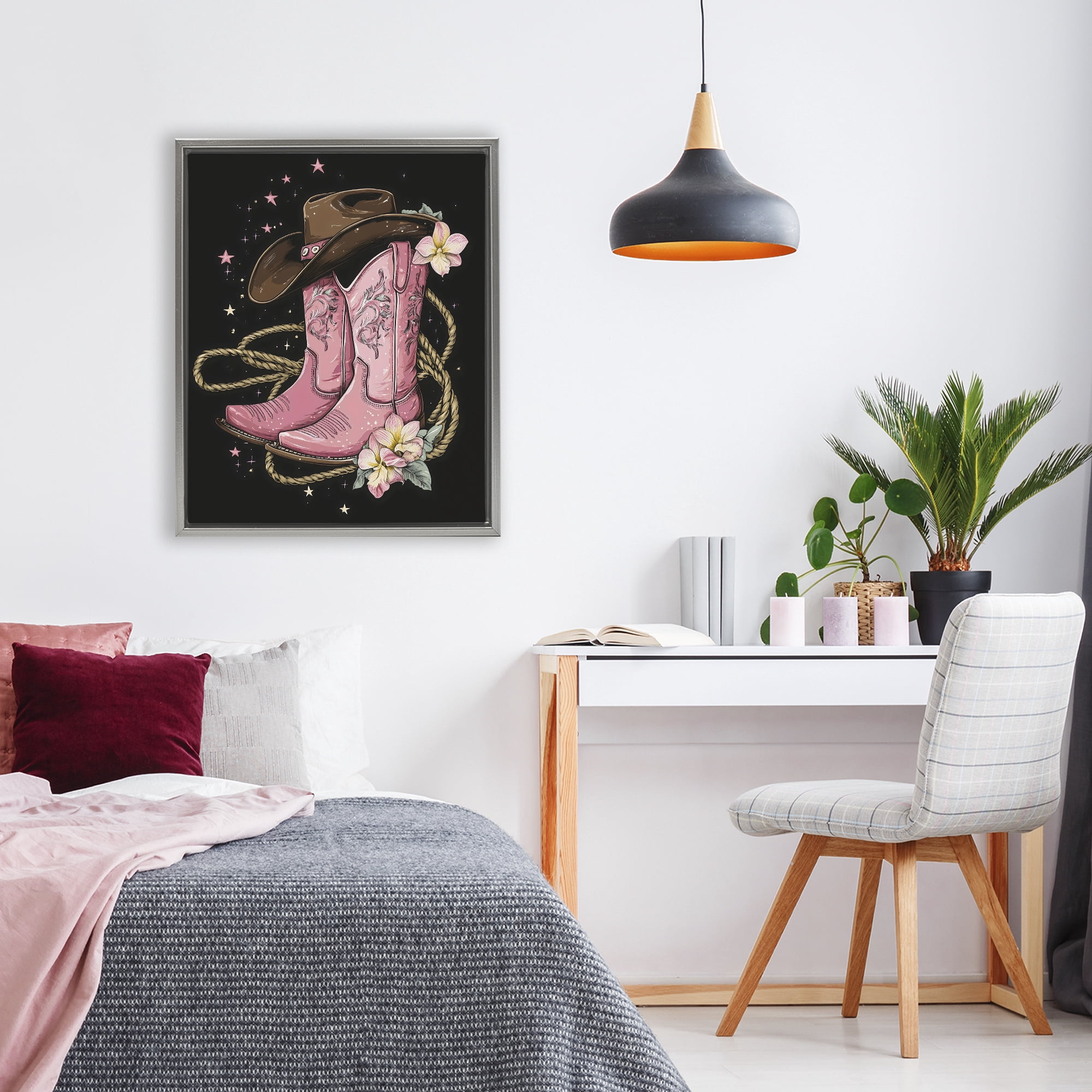 Stupell Industries Western Chic Pink Boots Gray Framed Floater Canvas Wall Art, design by Creative Studio