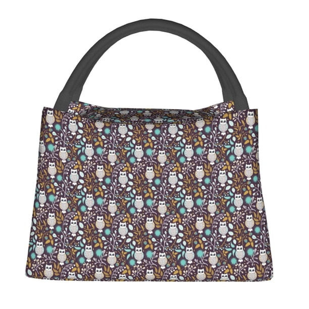 Easygdp Forest Cute Owl Bolsa de Almuerzo Insulada Reutilizable, Bolsa de Mano y Bandolera para Oficina, Trabajo, Viajes