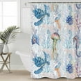 thumbnail image 4 of Shower Curtain Waterproof Shower Curtain for Bathroom,Bathtub,Shower, Summer Watercolor Turtle Sea Horse Jellyfish Shell Shower Curtain Set with Hooks for Home Decoration 72x72 Inch, 4 of 6