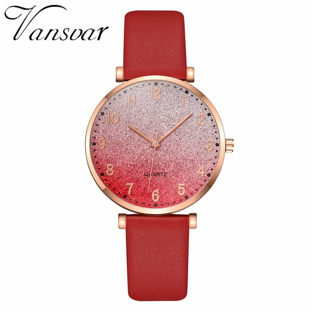 Reloj de cuarzo para mujer, relojes para mujer vansvar Reloj de pulsera casual de cuarzo con correa de cuero para mujer Reloj de pulsera