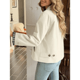 thumbnail image 3 of PUWEI Womens Short Trench Coat Plaid Lining Lapel Classic Casual Single Breasted Jacket Outerwear with Pockets, 3 of 7