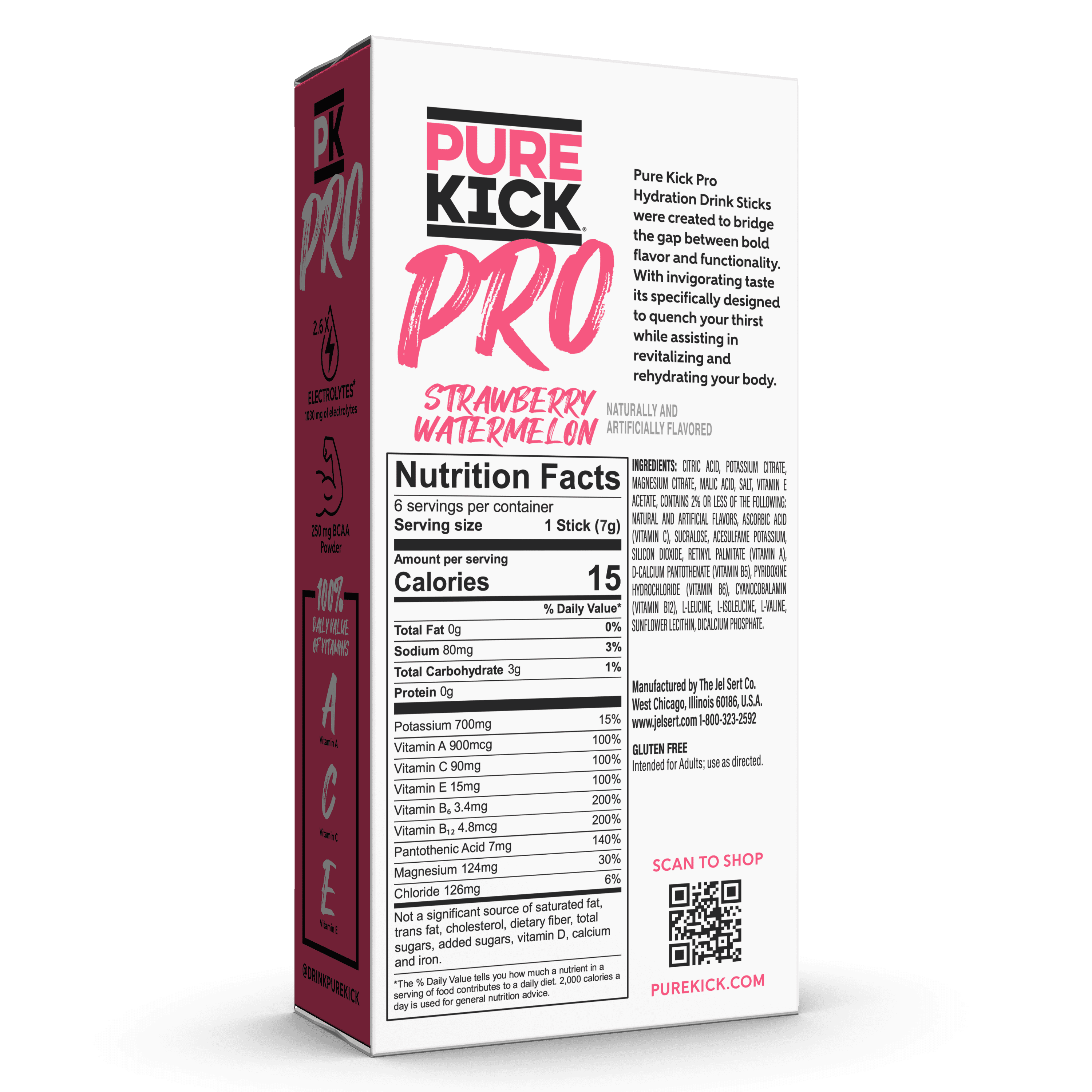 (6 pack) Pure Kick Pro Strawberry Watermelon, Hydration Electrolyte Powdered Drink Mix, 6 Count Packets