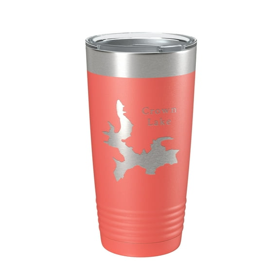 Crown Lake Map Tumbler Travel Mug Insulated Laser Engraved Coffee Cup Arkansas 20 oz Coral