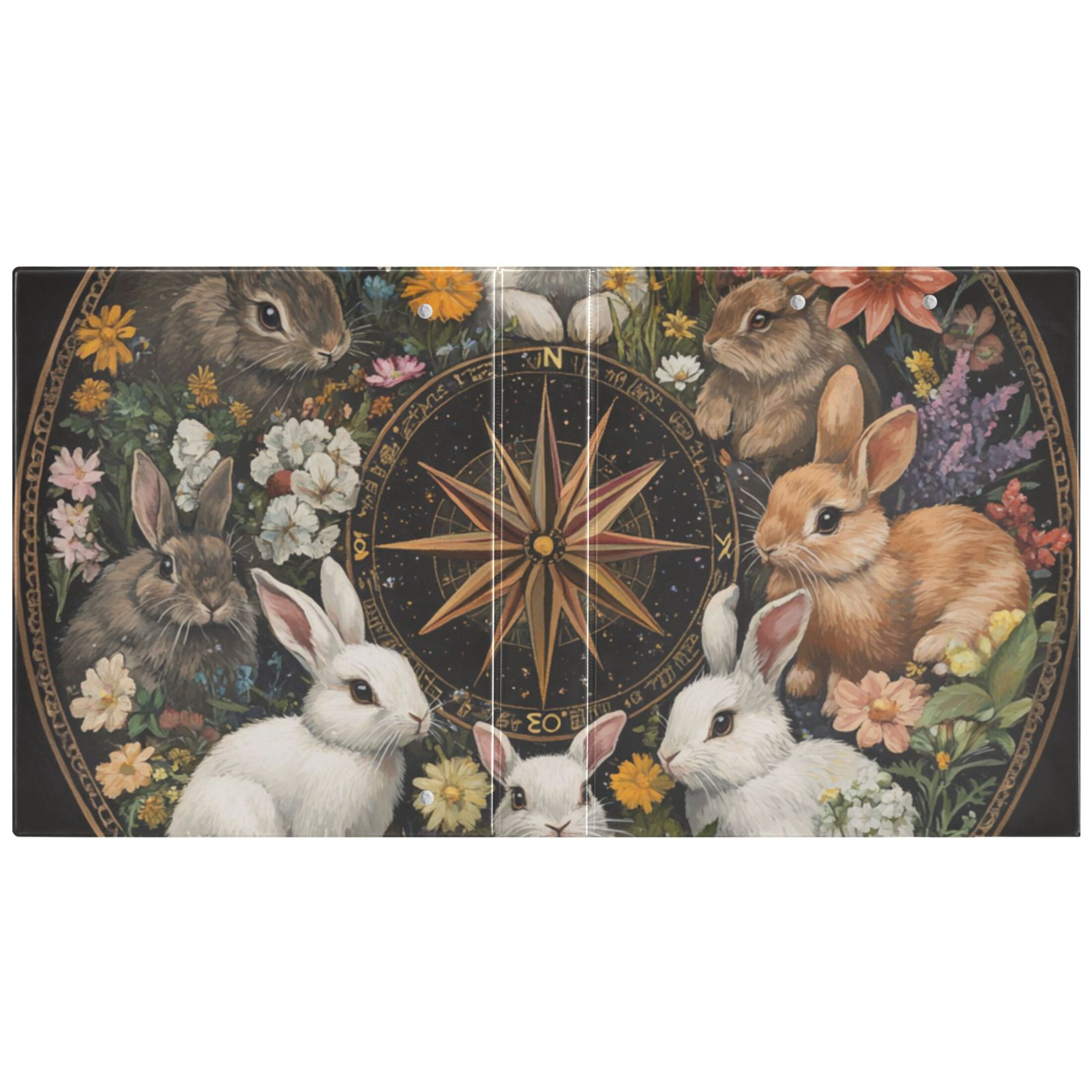 Rabbits Flowers Round 3 Ring Binders 1.5 inch Hardcover File Folders with Interior Pockets A4 Size Organizer for School Office Hospital Set of 2