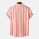 thumbnail image 5 of Blusa informal de manga corta con estampado de rayas y botones para la playa para hombre Pompotops  oipoqjl47936, 5 of 9