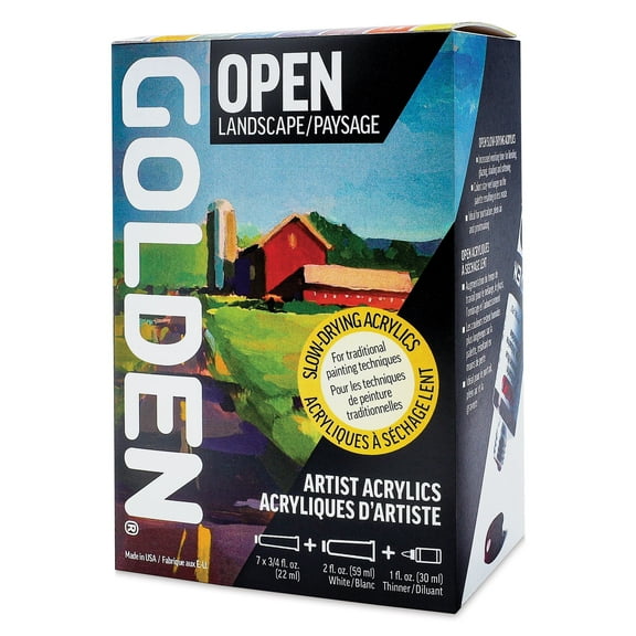 Golden Open Acrylics - Set of 7, Landscape Colors with Thinner, 22 ml