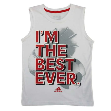 Adidas Boys White I'm The Best Ever Sleeveless Athletic Shirt Size (Best Adidas Sneakers Ever)