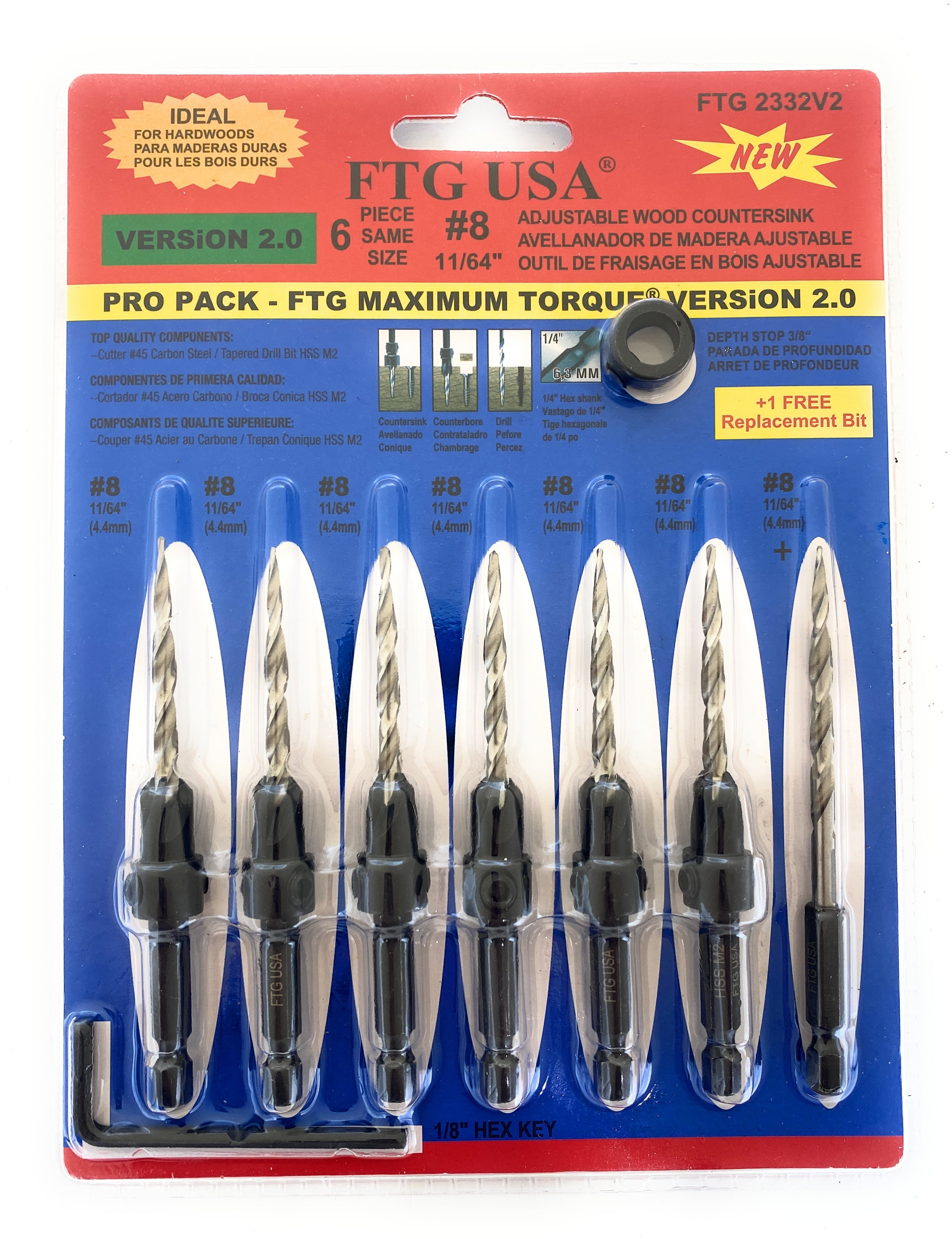 FTG USA Countersink Drill Bit Set 6 Pc 8(11/64"), 1 Replacement