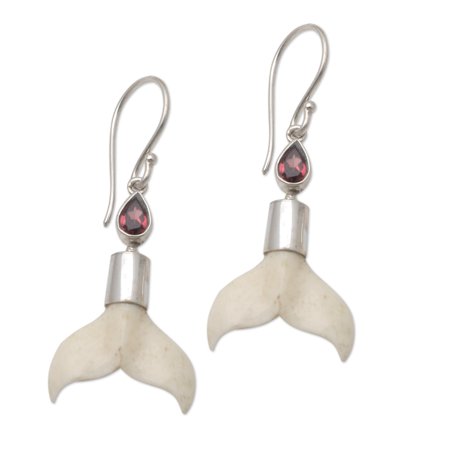 NOVICA Garnet dangle earrings, 'Mermaid Swim'