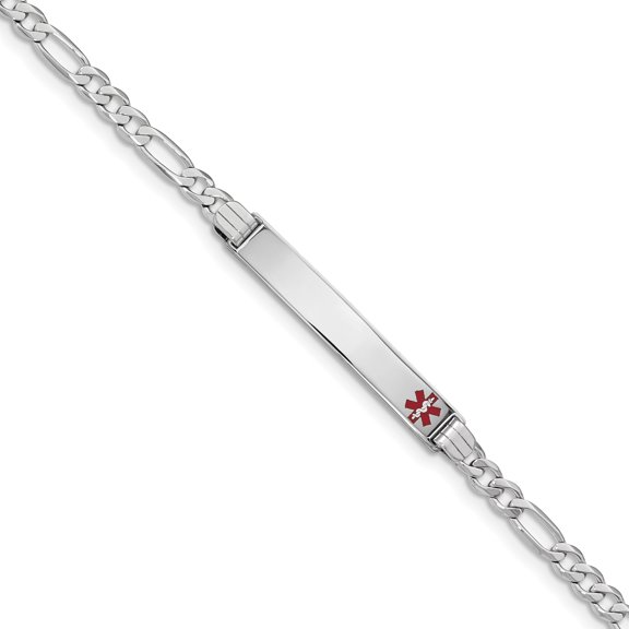 Beautiful 14K White Gold Medical Red Enamel Figaro Link ID Bracelet