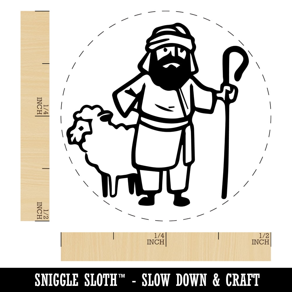 Biblical Shepherd Sheep Staff Crook Self-Inking Rubber Stamp Ink Stamper - Brown Ink - Mini 1/2 Inch