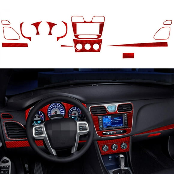 14Pcs Red Carbon Fiber Dashboard Panel Cover Trim Kit for Chrysler 200 2011-2014