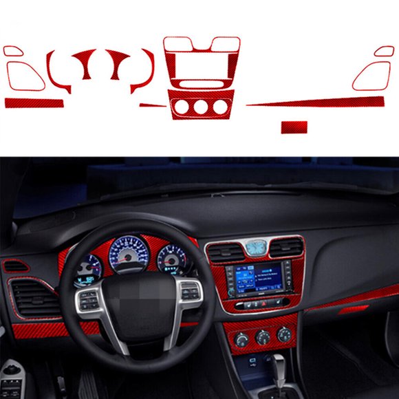 14Pcs Red Carbon Fiber Dashboard Panel Cover Trim Kit for Chrysler 200 2011-2014