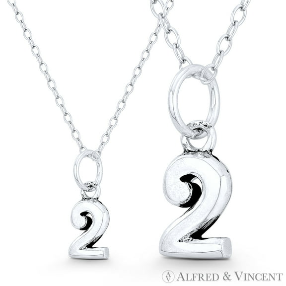 Number "2" Charm Numerical Charm Pendant & Chain Necklace in Oxidized .925 Sterling Silver