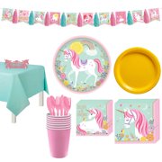 Magical Unicorn Tableware Party Supplies for 8 Guests, Includes a Tassel Garland Banner