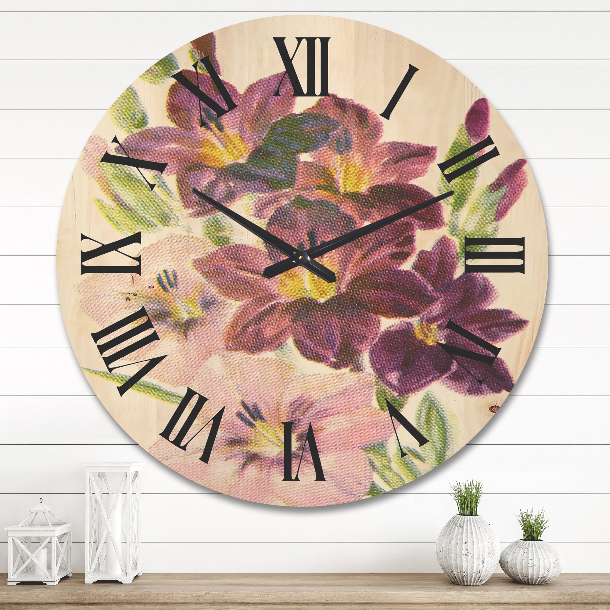 Designart 'Retro Dark and Light Pink Gladiolus' Traditional Wood Wall Clock