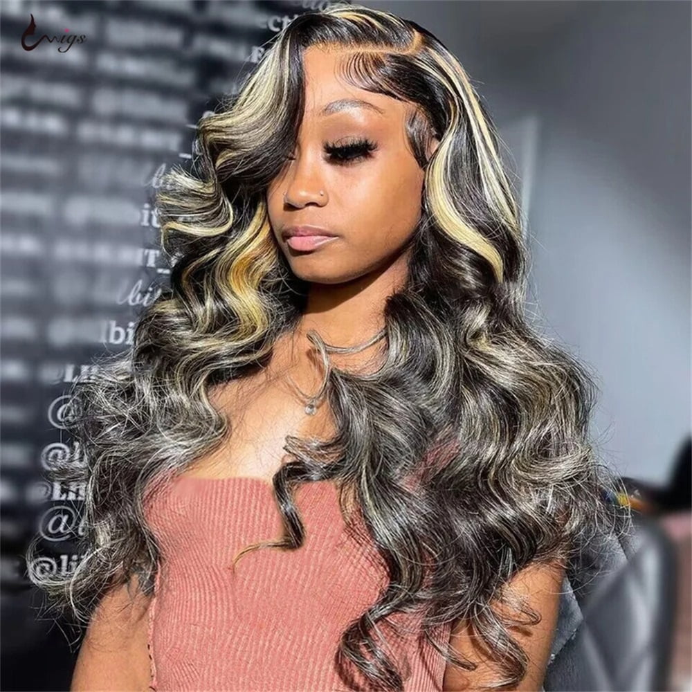 200 Density Highlight Body Wave Wig Human Hair 13x4 Hd Lace Frontal Wig 1B/27 Honey Blonde