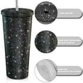 thumbnail image 3 of Diamond Tumbler Glitter Water Bottle with Lid Vacuum Thermal Straw Tumbler Rhinestone Tumbler Pink 750ml, 3 of 8