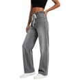 thumbnail image 6 of Risckoth Women's Plus Size Drawstring Elastic Waist Jeans Straight Leg Loose Fit Side Pockets Solid Casual Long Pants S-2XL, 6 of 7
