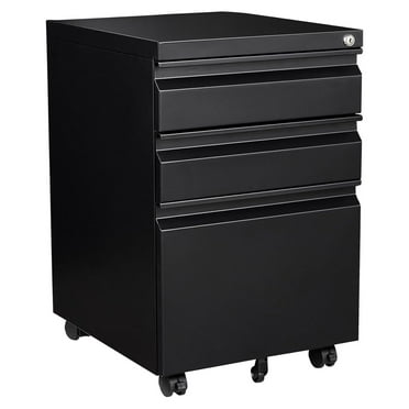 TiaGOC 3-Drawer Locking Mobile File Cabinet, 25 x 20 x 16 Inches, Black