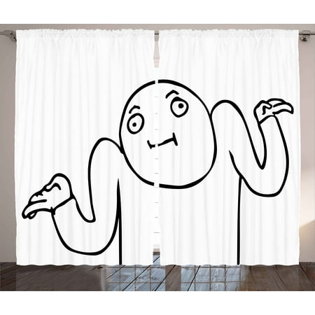 Humor Curtains 2 Panels Set, Whatever Guy Meme Confusion Gesture Label Creative Drawing Rage Makers Design, Window Drapes for Living Room Bedroom, 108W X 108L Inches, Black and White, by (Best Rage Comic Maker App)