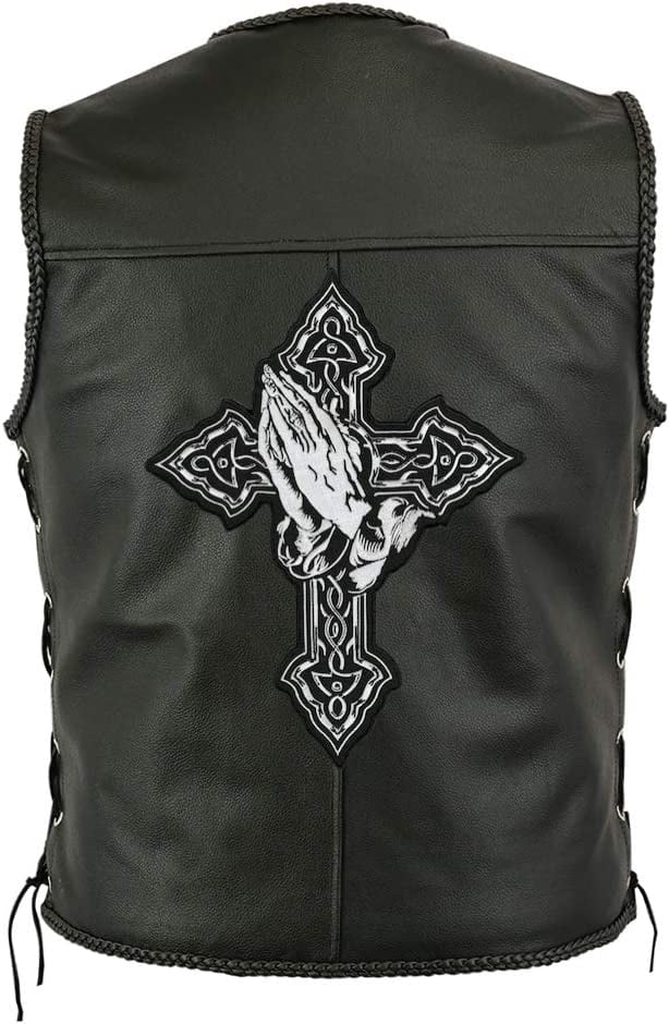 Cross Praying Hands Patch 14" | Religious Christian Catholic Celtic | Embroidered Iron On | Large - by Nixon Thread Co.