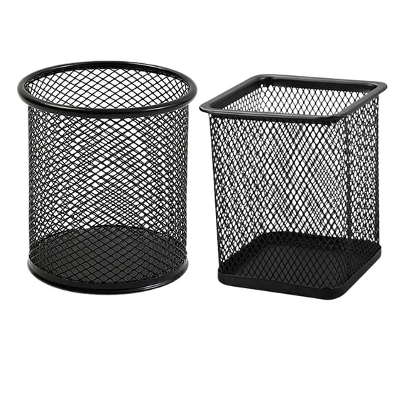 Black Metal Mesh Pen Holder Desk Organizer, Wire Pencil Cup for Office Supplies, Durable Steel Pen and Stationery Storage Container(2Pairs)