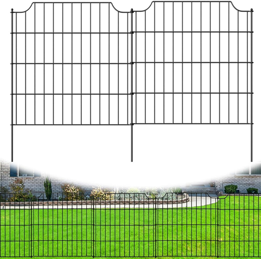 6 Panels of Rustproof Black Metal Decorative Garden Fence 28-in H X 28-in L