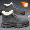 thumbnail image 3 of Zapatos de invierno para hombre, botines de motocicleta de Color sólido a la moda, zapatos de algodón con cordones, botas de trabajo cálidas con plataforma, nuevos, 3 of 4