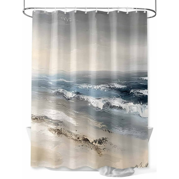 Fsddascl Vintage Oil Painting Shower Curtain Set - 60" x 72" Washable Bathtub Curtain with 12 Hooks, Beach Ocean Farmhouse Ombre Art Waterproof Fabric Stall Shower Curtains for Bathroom/Bathtub