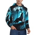 thumbnail image 2 of Xecao Blue Full Moon Wolf Pattern Men's Adult Pullover Hoodie,Hooded Sweatshirt-Medium, 2 of 7