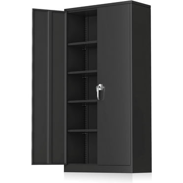 SUNCROWN  71 In Metal Storage Garage Cabinets with Locking Doors and Adjustable Shelves, Steel Storage Cabinet for Garage, Office, Classroom, Assemble Required(Black)