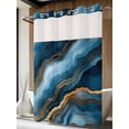 thumbnail image 4 of Navy Blue Marble No Hook Shower Curtain Waterproof, Bathroom Curtains with Snap in Liners and See Through Top Window, Abstract Ink Painting Contemporary Hotel Style Bathtub Curtains Shower 72"Wx96"L, 4 of 8
