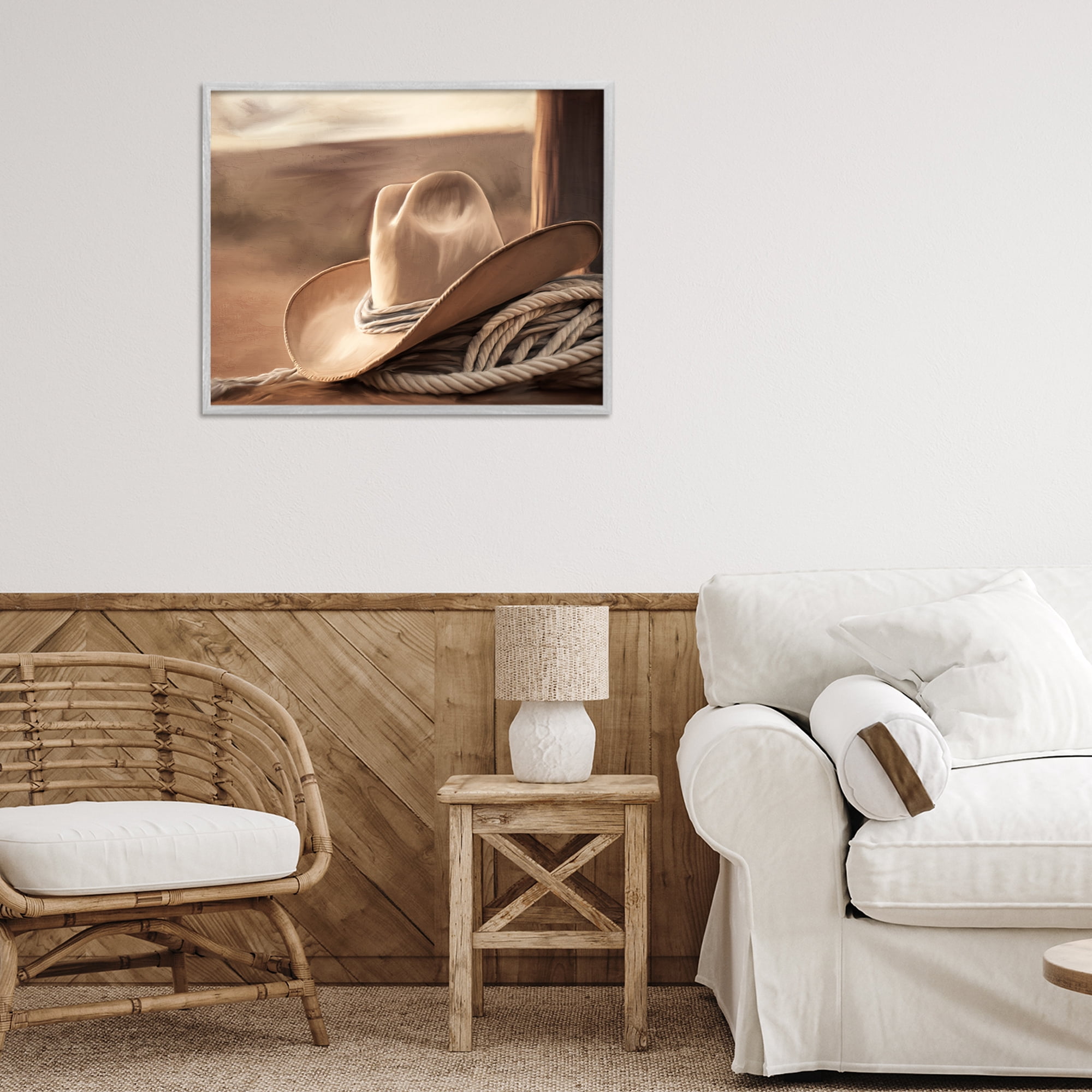 Stupell Industries White Cowboy Hat Gray Framed Giclee Art, design by Kim Allen