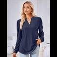 thumbnail image 4 of Blusas para Mujer, Elegantes, Informales, con Cuello en V, Larga, Blusas para Mujer con Mangas Abullonadas Azul Marino XXL, 4 of 10