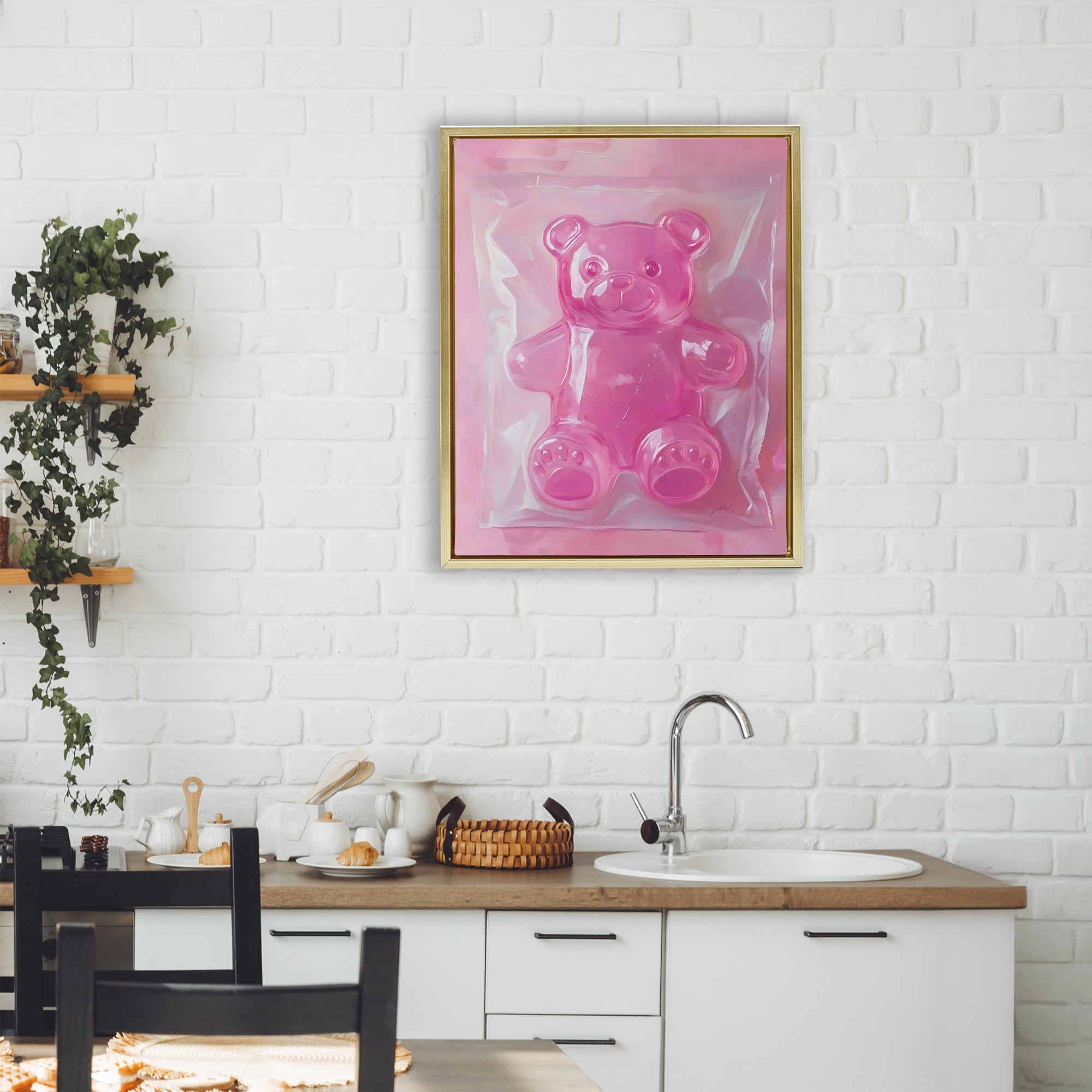 Stupell Industries Pink Gummy Candy Bear Gold Framed Floater Canvas Wall Art, design by The Prints Vibe