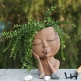 thumbnail image 5 of maceta de cabeza de niña, maceta de caras bonitas, macetas de estatua femenina, macetas suculentas de resina artística con orificio de drenaje para plantas de interior y exterior (marrón) Zefei Wu 8390615171519, 5 of 5