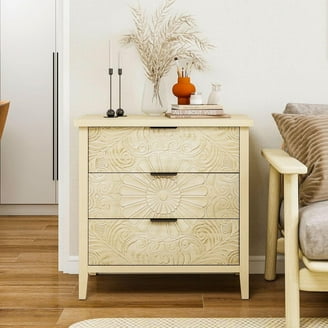 3-Drawer White Dresser With Gold Handles – Linen-Textured Nightstand, Narrow Chest For Bedroom Or Living Room